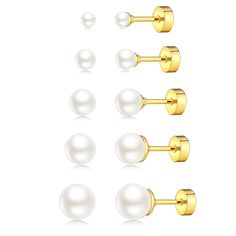 PRICES MAY VARY. Flatback Pearl Earrings: 5 pairs of stud earrings in 5 sizes, 3/4/5/6/7mm.Dainty pearl earrings with 2mm flatted back end;The flat earring backs add extra protection for you.No worry about losing, convenient to take on and off.These stud earrings are so classic that women ages can enjoy them all day every day. Gold Screw Back Earrings: The posts are made from Stainless Steel finished with high standard polishing and 14k gold plating to ensure harmlessness to sensitive skin.The f Flat Earring, Dainty Pearl Earrings, Cartilage Piercing Stud, Tragus Piercing Jewelry, Ball Stud Earrings, Flat Back Earrings, Titanium Earrings, Studded Flats, Helix Earrings