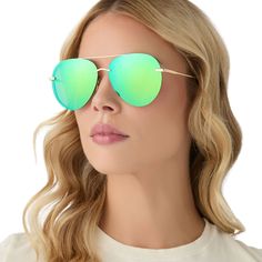 Trendsetters, meet your match with Lenox! These iconic shades offer an oversized aviator shape, luxe top bar, and chic metal details. Spring Gold Aviator Sunglasses With Gradient Lenses, Green Aviator Sunglasses With Uva Protection, Gold Aviator Sunglasses With Polarized Lenses For Spring, Summer Green Aviator Sunglasses With Uv Protection, Green Aviator Sunglasses With Uv Protection For Summer, Modern Gold Aviator Sunglasses For Spring, Green Aviator Sunglasses With Mirrored Lenses, Green Aviator Sunglasses With Uv Protection, Green Tinted Aviator Sunglasses For Summer