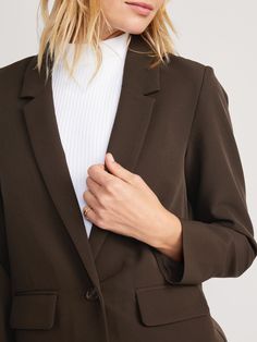 Taylor Relaxed Suit Blazer for Women | Old Navy Fitted Business Blazer With Buttoned Pockets, Fitted Blazer With Buttoned Pockets For Business, Solid Collared Blazer With Buttoned Pockets, Solid Color Collared Blazer With Buttoned Pockets, Notch Lapel Fitted Blazer With Buttoned Pockets, Classic Long Sleeve Solid-color Blazer, Classic Single-color Long Sleeve Blazer, Single Button Long Sleeve Blazer For Office, Solid Blazer With Notched Collar And Pockets