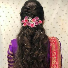 Semi Open Hairstyles, Hair Styles For Engagements, Engement Bride Hairstyle, Bridal Hairstyle For Reception, Bridal Hairstyle Indian Wedding, Saree Hairstyles, Bride Hairstyle