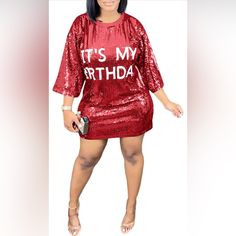 Stylish Red “It’s My Birthday”Sequin Dress-Nwt Sequin Dress W/Lining Color: Red W/White Letters (Above Knee Dress) Sleeve Type: 3/4 Sleeve Neck Style: Crew Neck Material: Polyester Sequins Recommendation: True To Size Reg:$75 Sold One Dress Per Listed Price, Other Colors Available Sold Separately In Closet (Fusion And Blush Pink) Long Sleeve Birthday Party Dress, Red Contrast Sequin Summer Dress, Red Contrast Sequin Dress For Summer, Red Summer Sequin Dress With Contrast Sequins, Sequin Short Sleeve Dress For Birthday, Red Dresses For Party Season Celebrations, Red Dresses For Celebration And Party Season, Red Sequin Dress For Spring Party, Red Sequin Party Dress For Spring