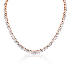 The necklace boasts a combined weight of 22.46 carats split between 114 individual stones of graded G-H color and VS clarity, with an average stone size of .19 carats. The piece is offered in 18k yellow, white, and rose gold. Oval Cut Diamond, Rose Gold Necklace, Oval Cut, Yellow White, Diamond Necklace, Split, Angeles, Rose Gold, Yellow