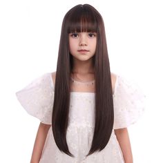 PRICES MAY VARY. -Cap Size：About 19.5 Inches with Adjustable Straps, 2 adjustable straps could help you adjust the wig cap size less or more for about 1-1.5 inches. -Color:Brown ,Weight: around 240g Approx，Length: around 22",please allow 5cm/2" in error. -Material: Made of high quality synthetic heat resistant fiber, look natural and touch soft,easy to comb,minimum shedding and tangling -Heat safe: heat resistant up to 150c/302f,please make sue the heat setting below 150c. -Warm Reminder:Wig is Brown Straight Wig, Anna Birthday Party, Air Bangs, Anna Birthday, How To Style Bangs, Brown Wig, Kids Hair, Straight Wig, Synthetic Wig