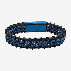 Features: Quick ShipCircumference: 9 InchJewelry Closure: Magnetic ClaspLink Construction: SolidMetal Color: Two ToneChain Length: 8 1/2 InchChain Width: 15 MillimetersChain Construction: BraidCare: Wipe CleanBracelet Type: Chain BraceletsMetal: Stainless SteelIs Beaded: NoCountry of Origin: Imported Blue Bracelets With Stainless Steel Clasp As A Gift, Blue Jewelry With Stainless Steel Clasp For Gift, Modern Blue Jewelry With Stainless Steel Clasp, Adjustable Blue Chain Bracelet, Blue Chain Link Metal Jewelry, Blue Stainless Steel Chain Jewelry, Braided Leather Bracelet, Watch Chain, Micro Macrame