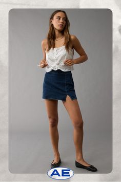 Next Level Stretch/Our softest, stretchiest, never-loses-its-shape denim/Super soft inside and out, comfortable and lightweight/Indigo wash/This skort is Real Good: made with the planet in mind and a promise to continue to do better Denim Skort With Built-in Shorts For Summer, Mid-rise Stretch Cotton Skort, Mini Denim Skirt With Built-in Shorts, High Waist Stretch Denim Blue Skort, High-waist Stretch Denim Blue Skort, Casual Stretch Skort In Short Length, Casual Stretch Skort Of Short Length, Casual Stretch Skort, Short Length, Casual High Waist Mini Skirt With Built-in Shorts