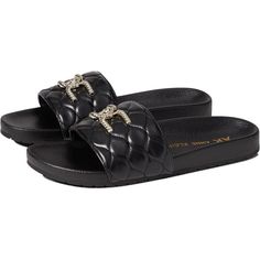 Anne Klein Saylor Birch Quilted Slide Sandals - New In Box Slip Into Style And Comfort With The Anne Klein Saylor Sandals. Polyurethane Upper. Slip-On Construction. Quilted Design With Gold-Tone Hardware On Vamp. Round-Toe Silhouette. Trendy Black Slides With Flat Heel, Trendy Black Flat Heel Slides, Black Round Toe Slides For Party, Chic Black Synthetic Slides, Black Slides With Cushioned Footbed And Flat Heel, Black Slides With Cushioned Footbed, Black Open Toe Slides With Buckle Closure, Black Slide Sandals For Party, Black Open Toe Slides For Party