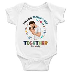 Our personalized baby onesies are incredibly comfy and adorable, making them essential items for your loved children (from newborns to 24-month-old kids). Made from 100% ring-spun cotton (for solid colors), our onesies are surely durable and breathable to be worn all year round. The fabric weight is light (only 5 oz), so you can ensure that your kids will be totally comfortable while wearing the onesies.Standing out from the crowd, our baby onesies are customizable so you can totally add your ow Father's Day Cotton Onesie With Graphic Print, Family Matching Onesie With Name Print For Father's Day, Cotton Birthday Onesie For Father's Day, Cotton Birthday Onesie, Personalized White Onesie For Father's Day, Customizable Cotton Onesie For Father's Day, Short Sleeve Onesie For Father's Day Gift, Father's Day Gift Cotton Onesie, Custom Print Cotton Onesie For Birthday