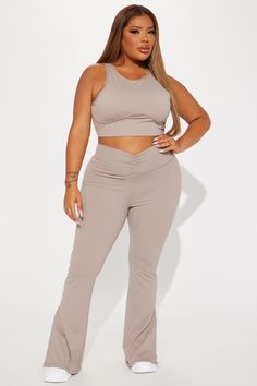 Available In Sage And Taupe. Super Soft Active Top Sleeveless High Neckline Underbust Binding Back Cut Out Ruching Back Tie Pair with "Pilates Girl Active Flare Pant" 75% Nylon 25% Spandex Imported | Pilates Girl Active Top in Taupe size 2X by Fashion Nova Stretch Sleeveless Activewear With Built-in Bra, Sleeveless Stretch Activewear For Pilates, Stretch Sleeveless Sports Bra, Sleeveless Seamless Stretch Activewear, Seamless Sleeveless Stretch Activewear, Seamless Stretch Sleeveless Activewear, Sleeveless Elastane Sports Bra For Yoga, High Stretch Sleeveless Elastane Activewear, 4-way Stretch Sleeveless Sports Bra