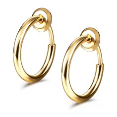 PRICES MAY VARY. COLOR & SIZE - Gold. The diameter is 13mm and inner diameter is 10mm. The hoop thickness is 15 gauge (1.5mm). HYPOALLERGENIC - Crafted in high quality copper clip on earrings. Lead-free and Nickel-free. Comfortable and safe for your sensitive skin. SUITABLE FOR NON PIERCING EARRINGS - Faux hoop earrings but looks so real. A good way to enjoy a great look without suffering the pain of piercings! EASY TO PUT ON AND OFF - Features with spring pin and round stopper design. Come on a Fake Cartilage Piercing, Clip On Hoop Earrings, Fake Nose Ring, Fake Lips, Fake Earrings, Fake Nose Rings, Fake Nose, Spring Earrings, Nose Rings Hoop