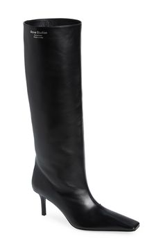 A slim heel balances the chisel toe of a lambskin leather boot in a pair-with-everything neutral hue. 2 3/4" (70mm) heel 16 1/4" shaft; 15 3/4" calf circumference Pull-on style Leather upper, lining and sole Made in Italy Women's Designer Shoes Acne Studios Boots, Leather Boot, Footwear Design Women, Lambskin Leather, Design Inspo, Leather Boots, Designer Shoes, Designing Women, Womens Boots