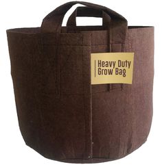 a large brown bag with a label on it that says heavy duty grow bag,