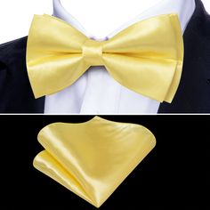 light yellow bow tie Pocket Square Size, Dress Business, Ball Party, Plaid Shirts, Office Meeting, Pre Tied Bow Tie, Bow Tie Set, Tie Set, Daily Dress