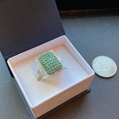 * Genuine 2.38 Ct Emerald Waterfall Ring Sz 10.25 Sterling Silver Dazzling Green Diamond-cut Rings, Dazzling Green Diamond Cut Ring, Green Cluster Jewelry With Diamond Accents, Platinum Jewelry With Green Diamond Accents, Sterling Silver Green Diamond Ring With Accents, Silver Emerald Ring With Diamond Cut For May Birthstone, Gia Certified Silver Cluster Diamond Ring, Green Diamond Cluster Jewelry, Gia Certified Silver Diamond Gemstones