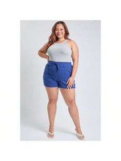 Party on the beach in style with these Women's Plus Double Gauze Shorts! Super soft and lightweight, they feature drawstring waistband, banded hem, and porkchop pockets, so you can kick back and relax in vacation-ready looks. Summer just got a whole lot cuter (and more comfy!). 

Measurement (Based on size 2X)
- Inseam: 5" 
- Rise (To top edge of band): 13" 
- Leg Opening: 32"
- Model is wearing size 1X

Dry clean only. 

100% Cotton
Plus Size Women's Double Gauze Shorts With Banded Hem Navy Party On The Beach, Looks Summer, Ymi Jeans, Jeans Plus Size, Plus Size Models, Double Gauze, Women Denim Jeans, Navy Women, Drawstring Waistband