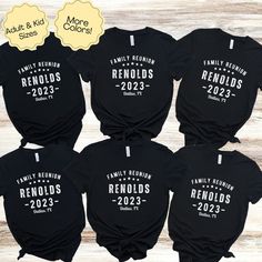 "HOLIDAY ORDERS: Please order by 12/10/23 for holiday delivery. Any orders received after 12/10/23 are not guaranteed to arrive before 12/24/23. If you have questions, please feel free to message me. 🙂  🙂Family reunions are so much fun! These matching personalized t-shirts really makes you feel like a family! Also, matching shirts make it easier to locate family members in a large group. And it's a great keepsake!🙂 Shirts available for both adults and kids! NOTE:  The font used for the family name is DISTRESSED.  If you prefer a different, non distressed font, please message us. You can personalize  the NAME, YEAR and LOCATION on this shirt! If you prefer not to have a location, just be sure to make a note in the 'Personalization\" section. Pricing for each shirt and ordering instructio Family Matching Custom Print Tops For Family Reunion, Family Matching Tops With Custom Print For Family Reunion, Custom Text Crew Neck Tops For Family Gatherings, Family Matching Black Shirt For Family Reunion, Family Matching Graphic Print Shirt For Family Reunion, Family Matching T-shirt For Father's Day Reunion, Black Shirt With Custom Print For Family Reunion, Black Custom Print T-shirt For Family Events, Custom Text T-shirt For Family Gatherings