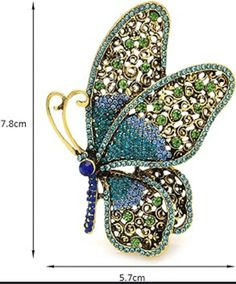 Beautiful large green and blue rhinestone brooch.  Quick Shipping 🦋 Green Butterfly Brooch Jewelry, Green Jeweled Brooch For Gift, Green Jeweled Brooches As Gift, Butterfly Rhinestone, Butterfly Pin, Largest Butterfly, Butterfly Brooch, Rhinestone Jewelry, Rhinestone Brooches