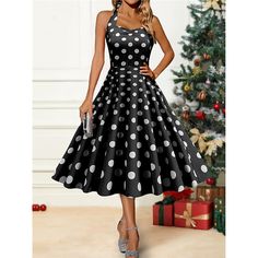 Season:Winter,Fall; Fabric:Polyester; Sleeve Length:Sleeveless; Look After Me:Machine wash; Gender:Women's; Style:Mature,Streetwear,Modern,Fashion; Elasticity:Micro-elastic; Occasion:Christmas,Date,Weekend,Outdoor,Going out; Fit Type:Regular Fit; Dresses Type:Christmas Dress,Winter Dress,Print Dress,Halter Neck Dress,PolkaDotDress,A Line Dress; Pattern:Polka Dot; Design:Print,Backless; Neckline:Halter Neck; Front page:FF; Listing Date:11/01/2023; 2023 Trends:2023; Bust:; Length:; Fit US Size:; F Halter Neck Midi Dress, Womens Winter Dresses, Christmas Dress Women, Modern Streetwear, Trends 2023, Dress Halter, 2024 Trends, Winter Dress, Midi Dress Party