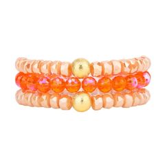 Dune Orange Beaded Bracelet - Set of Three | BuDhaGirl Glamour Ritual, Marcel Proust, Travel Pouch, Faceted Bead, Melon, Bracelet Set, Arm Band, Different Styles, Beaded Bracelets