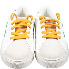 Color: White White sneakers with rubber sole, lace closure and round toe. Upper in eco-leather. Upper lining and internal sole in textile materials. Outer sole in other materials. They are embellished with red detail on the heel and green logo on the sides. They are made with eco-friendly and vegan materials. 100% Eco-leather. White Sneakers With Elastic Laces And Round Toe, Sporty Canvas Shoes With Elastic Laces And Round Toe, Sporty Canvas Shoes With Studded Rubber Outsoles, Sporty White Canvas Shoes With Elastic Laces, White Textile Canvas Shoes With Contrast Sole, Textile High-top Sneakers With Elastic Laces And Round Toe, Textile High-top Sneakers With Elastic Laces, White Low-top Canvas Shoes With Studded Outsoles, White Studded Low-top Canvas Shoes