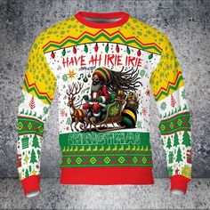 Youth & Adult Unique Rastafarian Ugly Christmas Sweater Sweatshirt - Handmade Jamaican Holiday Knitwear - Reggae & Bob Marley Inspired Festive Pullover  🎄 Get Ready for the Holidays with a Jamaican Twist! Step into the holiday season in style with our handmade Rastafarian Ugly Christmas Sweater! Perfect for those who love a touch of Jamaica in their festive celebrations, this sweater is a unique blend of traditional Christmas charm and vibrant Rastafarian culture. 🌟 Why You'll Love It: Unique Rastafarian Symbols, Jamaican Twist, Jamaican Colors, Rastafarian Culture, Reggae Bob Marley, Sweater Handmade, Holiday Attire, Christmas Charms, Traditional Christmas