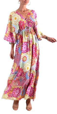 Beautiful Mandalay Print Maxi Dress with Ruffled Bottom. Features a Deep V Neck on Both the Front and the Back. Ties in the Front Above the Waist and Ties in the Back Below the Neck. 100% Viscose One Size Fits Most Made in Italy Mandalay, Maxi Dress Blue, Printed Maxi, Printed Maxi Dress, Deep V Neck, African Print, Deep V, Online Purchase, Clothing Items