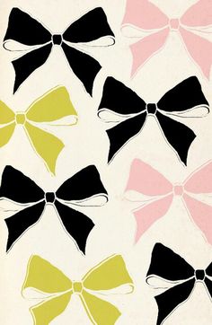 several different colored bows on a white background with black, pink, and yellow colors