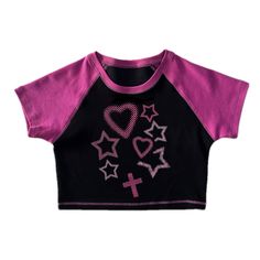 The price is for a T-shirt only, others are not included. Material:CottonNeckline:Round Neck Garment Size Size S M L Full Length 40 41 42 Bust 78 82 86 Fitted Pink T-shirt With Heart Graphic, Pink Y2k Cropped Short Sleeve T-shirt, Purple Short Sleeve Y2k Style Tops, Purple Short Sleeve Y2k Top, Y2k Purple Short Sleeve Tops, Purple Y2k Short Sleeve Tops, Pink Fitted T-shirt With Heart Graphic, Pink Cropped T-shirt With Graphic Print, Y2k Style, Y2k Black Top With Heart Graphic