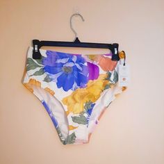 Brand New, Never Worn Bikini Bottoms With Tags Still Attached. The Sanitary Liner Is Still Intact As Well. Floral Pattern All Over With A Cheeky Cut. Size: Medium Waist: 27.5" Material: 82% Nylon, 18% Spandex. Lining: 100% Polyester Spring High Waist Swimwear For Beach, High Waist Swimwear For Spring Beach, Spring High Waist Beach Swimwear, Multicolor High Waist Swimwear For Summer, High Waist Multicolor Swimwear For Summer, Multicolor High Waist Tankini For Summer, Spring Tankini For Sunbathing, Spring Beachwear Tankini For Summer Parties, Fitted Floral Print Bottoms For Vacation