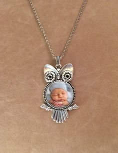 "NOW OFFERING FREE SHIPPING ON MOST ITEMS! ❤️ BEST GIFT EVER ❤️ Owl necklace - Custom photo pendant - Owl pendant - owl photo necklace - Owl Charm - cute owl - personalized photo jewelry, owl jewelry Such a cute way to display your favorite photo! The image rests on an cute antique silver owl pendant 2\" x 1 1/2\" with a round bezel, 1\" in diameter, with a pure glass magnifying globe overlay. Image is on one side and metal on the other. How to order: 1. Purchase this item 2. Send me a message h Cute Customized Charm Necklace Gift, Cute Customizable Jewelry For Gifts, Customizable Cute Jewelry For Gifts, Cute Charms Jewelry For Personalized Gifts, Cute Customized Jewelry For Gift, Customized Cute Jewelry For Gifts, Handmade Cute Jewelry As Gift For Mom, Cute Handmade Jewelry For Personalized Gifts, Cute Handmade Jewelry As Gift For Mom