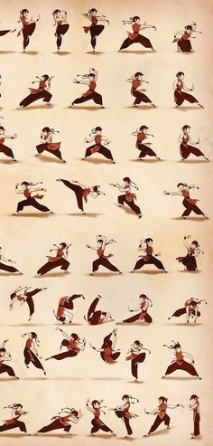 an image of a woman doing yoga poses in various positions and postures on a beige background