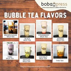 the bubble tea flavors are shown in this ad for bob's coffee roasters