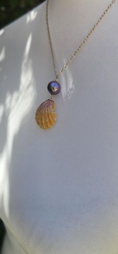 Sunrise Seashell Necklace with Edison Pearl   -Hawaiian Seashell : Sunrise Shell -Genuine Edison Pearl: Purple Color AAA+ 12MM -14K Gold Filled Cable Chain Bright and Rare Sunrise Seashell Hawaii Gift Packed ready for gift giving Pearl Seashell, Necklace Seashell, Pearl Purple, Sunrise Shell, Sea Shell Necklace, Hawaiian Gifts, Hawaii Gift, Necklace With Pearl, Edison Pearls