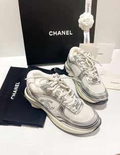 #ad Great Shopping CHANEL white silver CC Runner Laminate Black Sneakers sz 7 IT 36, Fashion Women's Shoes Classic Silver Sneakers, Sporty Silver Sneakers With Branded Heel Counter, Elegant White High-top Sneakers, Luxury Silver Sneakers With Metallic Logo, Luxury Metallic Sneakers For Streetwear, Elegant White Low-top Sneakers, Classic Silver High-top Sneakers, Designer Metallic Low-top Sneakers, White Leather Sneakers With Reflective Details