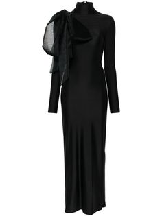 black jersey texture satin finish ruched detailing draped detailing mock neck sleeveless straight hem long length unlined Silk High Neck Midi Dress For Evening, Evening Satin High Neck Maxi Dress, Sleek High Neck Evening Dress, Ruched High Neck Maxi Dress For Evening, High Neck Ruched Maxi Dress For Evening, Ruched High Neck Evening Dress, High Neck Ruched Dress For Evening, High Neck Ruched Evening Dress, Black Silk Ruched Maxi Dress