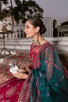 Traditional Dabka Embroidered Organza Choli, Red Dabka Lehenga For Reception, Traditional Organza Dress With Pallu, Anarkali Embroidered Dress With Dupatta For Reception, Floor-length Dabka Embroidered Wedding Dress, Floor-length Embroidered Dress For Wedding, Wedding Embroidered Dress With Dabka For Eid, Red Dabka Gown For Eid, Traditional Organza Gown With Dabka