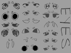 an image of different shapes and sizes of eyeballs on a gray background with black outlines