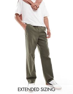 ASOS DESIGN relaxed linen pants in khaki with elasticized waist | ASOS Casual Straight Leg Cargo Pants For Elevated Casual Wear, Casual Relaxed Fit Pants With Welt Pockets, Smart Casual Pants With Welt Pockets, Elevated Casual Pants With Welt Pockets, Casual Pants With Welt Pockets For Elevated Casual Look, Casually Styled Pants With Loosely Fitted Hips, Casual Pants With Loosely Fitted Hips, Casual Olive Wide-leg Pants, Loosely Fitted Casual Pants For Elevated Occasions