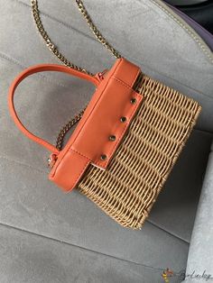 BirdinBag - Stylish Vacation Mini Straw Bag with Two-Tone Design and Top Handle Mini Top, Word Wrap, Box Bag, Bag Bag, Color Orange, Straw Bag, Top Handle, Orange Color, Free Gifts