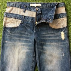 Size 32 Distressed Japanese Two Tone Denim Double Waist Straight Jeans Pants, Large 32" W32 L33 Brand: 179/WG Nicole Club  100% Cotton Made In China Size On Tag: 40 JP but fits more like: W32, approximately US 10, 12 The fit of garments should always be determined by exact measurements, not the tag size. Please compare the measurement with your garment. Waist 32" Rise 11.5" Thighs 23" Hips 38" Inseam 33" Length 42" Leg opening 16" All measurements are taken with the garment laying flat & doubled Pants Large, Womens Jeans, Jeans Pants, Straight Jeans, Two Tone, Women Jeans, Bathing Beauties, Purses And Bags, Japan