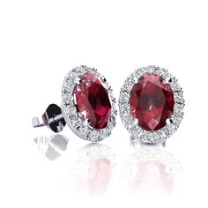 Ruby Earrings | July Birthstone | 1 1/4ct Oval Ruby and Halo Diamond Stud Earrings In 14K White Gold | SuperJeweler Meteorite Jewelry, Inspired Clothes, Halo Diamond Earrings, Geode Earrings, Druzy Crystal, Anniversary Gifts For Wife, Ruby Earrings, Rose Gold Metal, Diamond Stud Earrings