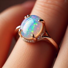 Mexican Fire Opal Ring Natural, Fire Opal Engagement Rings, Opal Ring Designs, Vintage Opal Rings, Opal Engagement Ring Rose Gold, Moonstone Engagement Ring Rose Gold, Fire Opal Engagement Ring, Gemstones Rings, Unique Jewelry Vintage