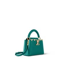 LOUIS VUITTON® - Capucines Mini - Emeraude Luxury Glossy Double Handle Bag, Green Louis Vuitton Bag, Crown Bag, Louis Vuitton Capucines Mini, Lv Capucines, Capucines Mini, Sac Louis Vuitton, Louis Vuitton Capucines, Luxury Bags Collection