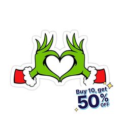 two hands in the shape of a heart with text buy 10 get 50 % off