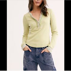 Free People Lime Green Carly Henley Thermal Top Brand New - Without Hang Tag, Never Worn! Material - 57% Cotton, 38% Polyester, 5% Elastane Features: Button Closure Sleeve Cuffs, Rounded Hemline, Contrast Trim, Thermal Free People Tunic, White Turtleneck, Striped Long Sleeve Tee, Thermal Top, Thermal Long Sleeve, Tie Dye Long Sleeve, Cotton Long Sleeve Shirt, Striped Long Sleeve Shirt, Henley Top