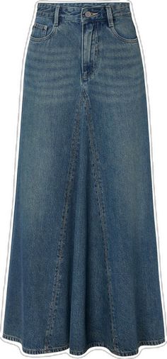 Denim Midi Skirt, Retro Chic, Cotton Material, Pure Cotton, Denim Skirt, Midi Skirt, High Waist, A Line, Blue Color