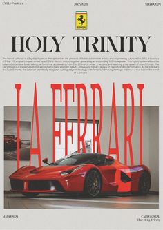 the front cover of a magazine with a red sports car in it's center