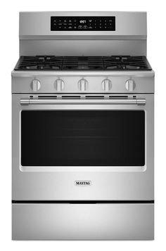 an oven with the door open and its lights on, in front of a white background