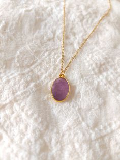 "Large oval amethyst pendant necklace in gold filled, natural genuine amethyst necklace, birthstone necklace, gift for her Please choose your favorite necklace length at checkout. All lengths have a one inch extender, that way you'll have some wiggle room to play with the length. For example, if you choose a 14 inches necklace length, you'll have options to close the necklace at any length between 14 inches and 15 inches.  ⇒ MATERIALS Entirely made of gold filled (925 sterling silver covered in a thin layer of real gold). and natural stone. ⇒ LENGTH Available in several lengths at checkout. Kindly choose your favorite. All lengths have a one inch extender, that way you'll have some wiggle room to play with the length. For example, if you choose a 14 inches necklace length, you'll have opti Amethyst Pendant Necklace, Amethyst Necklace Pendant, Necklace Birthstone, Amethyst Necklace, Amethyst Pendant, Purple Hues, One Inch, Amethyst Stone, Birthstone Necklace