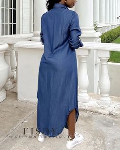 Fisdy - Vestido camisero vaquero clásico de manga larga con cierre de botones Long Sleeve Denim Shirt Dress, Casual Chic Denim, Maxi Pattern, Bodycon Tank Dress, Long Sleeve Denim Shirt, Denim Shirt Dress, Women Maxi, Daily Dress, Swimwear Cover