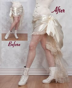 "Here's the perfect foundation piece to fulfill all your Victorian bustle daydreams. Wear it to achieve a gorgeous 1880's style bustle silhouette with most lightweight skirts. It's construction is modern, however, made from French-bustled organza, so it's lightweight, comfortable, and super easy to sit and dance in. While I intend it as a foundation piece - I do believe it's gorgeous enough to wear by itself too! The fabric is stiff crystal organza, and the edges are trimmed in wide lace for fli French Bustle Wedding Dress Tulle, American Bustle Wedding Dress Lace, Bustle Skirt Diy, Diy Bustle Skirt, Fitted Vintage Bottoms With Attached Cancan, Victorian Fitted Petticoat With Attached Cancan, Vintage Fitted Bottoms With Attached Cancan, Vintage Fitted Wedding Bottoms, Modern Victorian Fashion